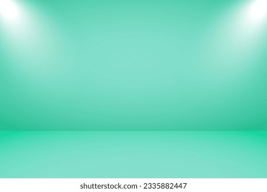 Estudio de visualización de producto: Ilustración vectorial de un estudio vacío con iluminación profesional y un suave fondo verde claro, ideal para la exposición de productos con un toque de naturaleza y vitalidad.