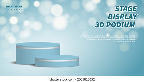 Product display vector 3d render with blue podium. Abstract background with geometric stage platform in pastel colors. Business concept