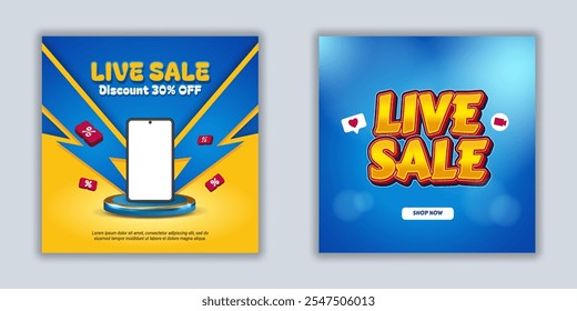 Product Display Vector Template | Catch their eye with vibrant blue designs for social media! Showcase sales and discounts, build brand awareness, and make your business promotions shine online.