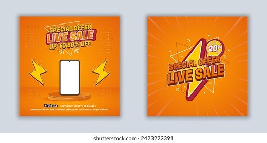 Product Display Vector Template | Make your sales pop with vibrant orange social media designs! Perfect for businesses wanting to highlight discounts, engage audiences, and drive more clicks