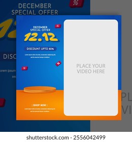Product Display Vector Template, Sosial Media Video Layout December Discount Sale. Advertising a discount, clearance sale, or special event, our flash sale banner template.