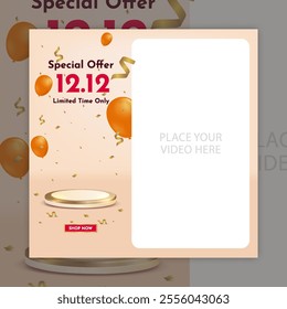 Product Display Vector Template, Sosial Media Video Layout December Discount Sale. Advertising a discount, clearance sale, or special event, our flash sale banner template.