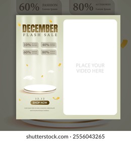 Product Display Vector Template, Sosial Media Video Layout December Discount Sale. Advertising a discount, clearance sale, or special event, our flash sale banner template.