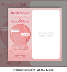 Product Display Vector Template, Sosial Media Video Layout December Discount Sale. Advertising a discount, clearance sale, or special event, our flash sale banner template.