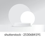 Product display, White podium and background with abstract minimal scene for product and brand presentation, Abstract podium composition, White background copy space, 3d vector illustration.