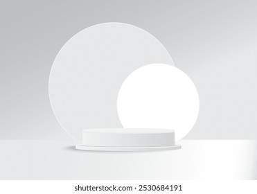 Product display, White podium and background with abstract minimal scene for product and brand presentation, Abstract podium composition, White background copy space, 3d vector illustration.