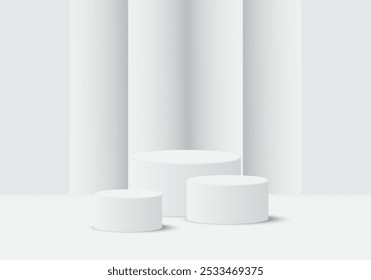 Exhibición del Producto, podio blanco y fondo con escena mínima abstracta para la presentación del producto y de la marca, composición Abstractas del podio, espacio blanco de la copia del fondo, Ilustración vectorial 3D.