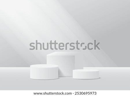 Product display, White podium and background with abstract minimal scene for product and brand presentation, Abstract podium composition, White background copy space, 3d vector illustration.