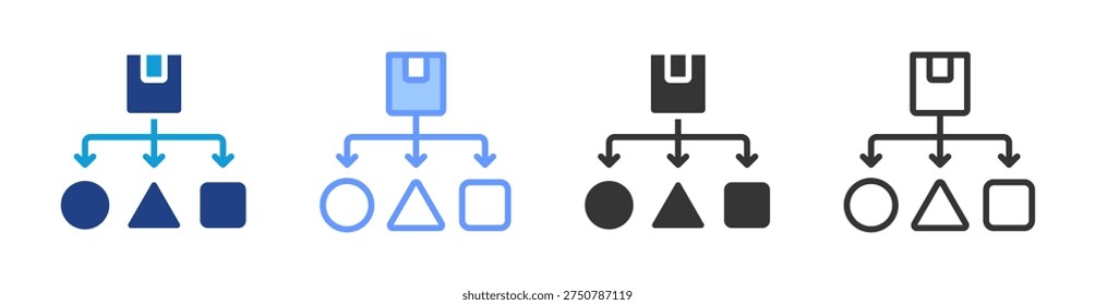 Product Diversification icon set multiple style collection