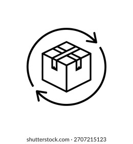 Producto de intercambio o retorno de la caja de iconos con flechas circulares Ilustración de concepto de proceso