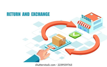 Product exchange and return using mobile app to get a refund concept 