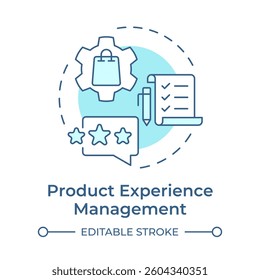 Product experience management soft blue concept icon. Optimizing content for multiple sales channels. Round shape line illustration. Abstract idea. Graphic design. Easy to use in presentation