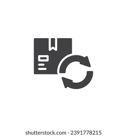 Icono de vector de exportación de producto. signo plano relleno para concepto móvil y diseño web. Cuadro de parcela y flechas icono de glifo. Símbolo, ilustración del logotipo. Gráficos vectoriales