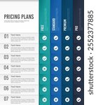 Product feature comparison pricing and plans. Infographic, Options, Package, Poster, Website, Banner and Marketing. Vector illustration.