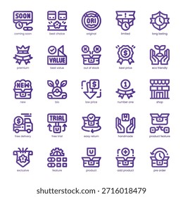 Producto Feature Icon pack para su Sitio web, móvil, presentación y diseño de logotipo. Producto Característica Icon línea de diseño de color básico. Ilustración gráfica de Vector y trazo editable.