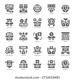 Producto Feature Icon pack para su Sitio web, móvil, presentación y diseño de logotipo. Diseño sólido del icono de la característica del Producto. Ilustración gráfica de Vector y trazo editable.