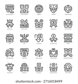 Producto Feature Icon pack para su Sitio web, móvil, presentación y diseño de logotipo. Diseño de contorno de icono de característica de Producto. Ilustración gráfica de Vector y trazo editable.