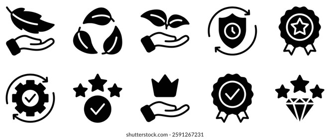 Product Feature Icon Set Highlighting Solid Style Collection for Benefits and Advantages.