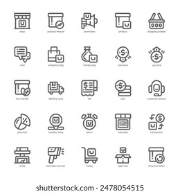 Produkt Features Icon Pack für Ihre Website, Handy, Präsentation und Logo-Design. Produkt Features Icon Outline Design. Grafikdarstellung der Vektorgrafik und bearbeitbarer Strich.