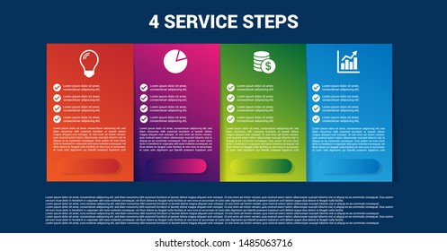 Product features schema template cards.4 services card.vector illustration