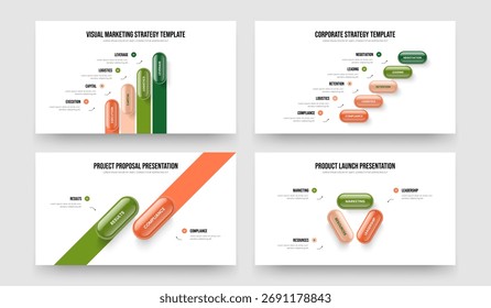 Producto Pronóstico Cuatro Cinco Dos Tres Opciones Infografía Presentación Plantilla Ilustración vectorial Colección. Conjunto de diseño de marco de diagrama de 3 pasos de 4 5 2 Corporativa.