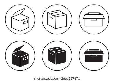 Producto, regalo, caja, paquete, gestión de productos, cubo sólido o conjunto de iconos de Vector de glifo. conjunto de iconos de caja vacía. eps 10
 