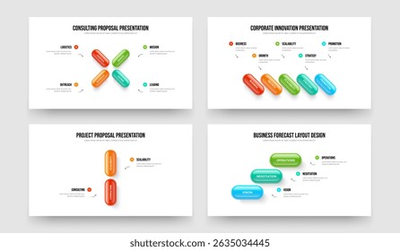 Product Growth 4 5 2 3 Option Diagram Slideshow Template Collection. Service Plan Four Five Two Three Step Infographic Slide Layout Vector Illustration Bundle.