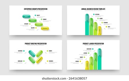Product Growth 4 4 4 4 Option Diagram Slide Design Bundle. Sales Forecast Four Four Four Four Step Infographic Frame Layout Vector Illustration Set.