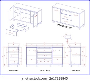 Product Guide 2 Dimensions Image of 2 Door and 2 drawer cabinet.