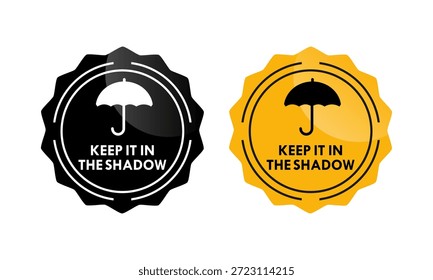 Instrucciones de manejo de Productos con símbolos de sombrilla y sol, que indican la necesidad de almacenamiento en entornos de sombra, frescos y secos para mantener la calidad.