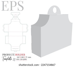 Product holder die cut template, vector. White clear blank holder mock up isolated on white background with perspective presentation. Packaging design