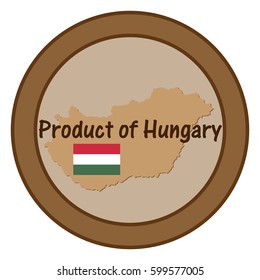 Product of Hungary. Label Map outline and country flag vector.