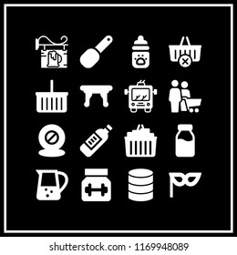 product icon. 16 product vector set. milk bottle, protein, database and makeup icons for web and design about product theme