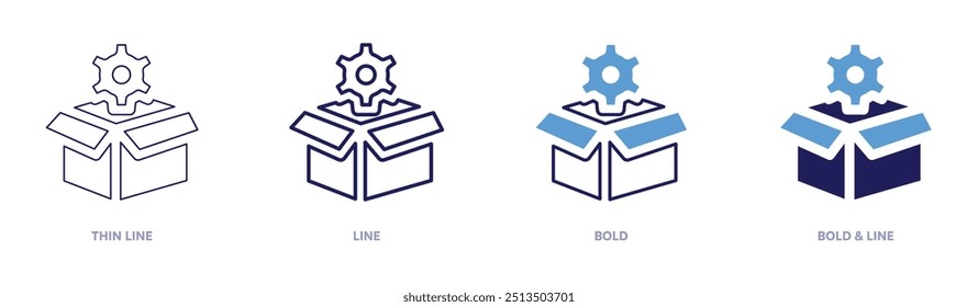 Ícone de produto em 4 estilos diferentes. Linha fina, Linha, Negrito e Linha Negrito. Estilo duotônico. Traçado editável.