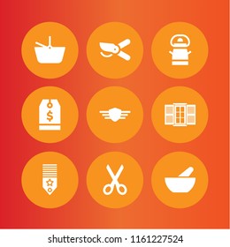 product icon. 9 product set with basket, milk, rank and price vector icons for web and mobile app