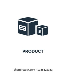 Product icon. Black filled vector illustration. Product symbol on white background. Can be used in web and mobile.