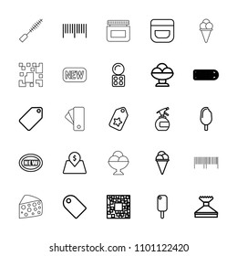 Product icon. collection of 25 product outline icons such as tag, spray bottle, eyeshadow palette, cream, window squeegee, barcode. editable product icons for web and mobile.