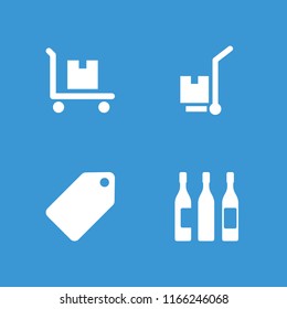 Product icon. collection of 4 product filled icons such as tag, cargo on cart. editable product icons for web and mobile.