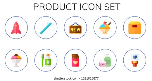 product icon set. 10 flat product icons.  Simple modern icons about  - startup, ice cream, toothbrush, tooth brush, new, chocolate bar, cream, package, barcode