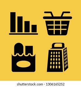 product icon set with bars, package of food and grater vector illustration