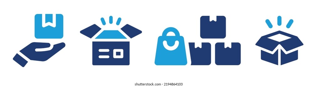 Product icon set. Containing package, box, merchandise, goods and stock icon vector isolated on white background.