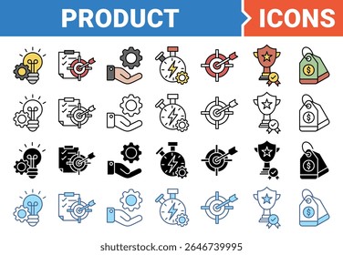 Conjunto de iconos de Producto con colección de estilo múltiple.