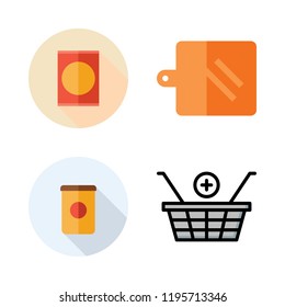 product icon set. vector set about products, kitchen board and shopping basket icons set.