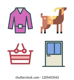 product icon set. vector set about shopping basket, coat, goat and window icons set.