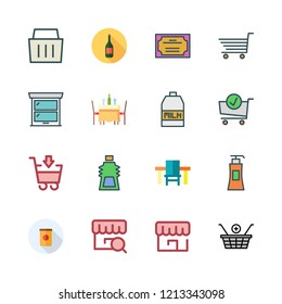 product icon set. vector set about gel, window, products and store icons set.
