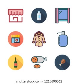 product icon set. vector set about stores, liquid soap, window and products icons set.