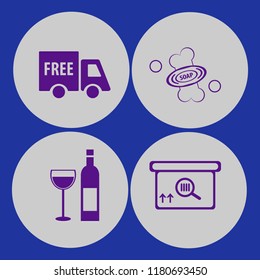 product icon. product vector icons set free delivery, bottle glass, soap and square barcode box