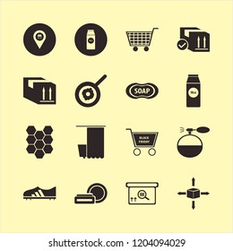 product icon. product vector icons set football shoe, soap, fried egg and parcel four directions