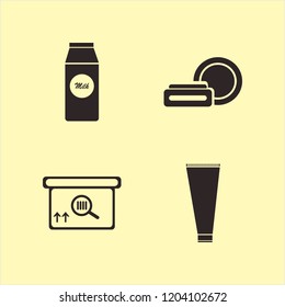 product icon. product vector icons set square barcode box, cream tube, pack milk and cosmetic cream