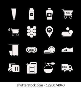 product icon. product vector icons set soap, football shoe, pack milk and cologne spray